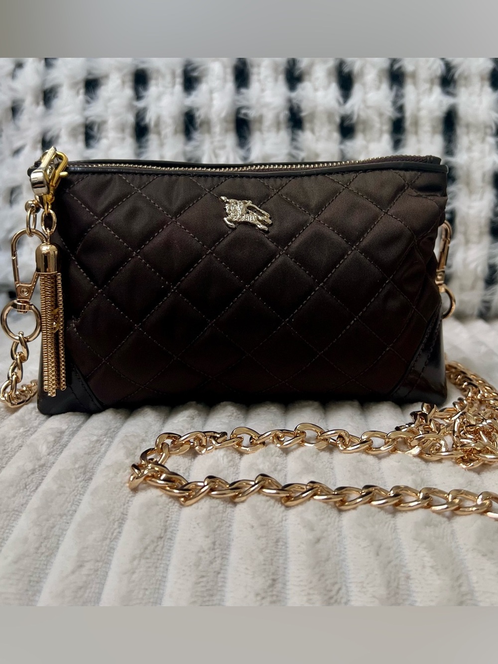 Vintage Burberry Upcycled Beauty Bag with Crossbody Strap, Handles and Charms
